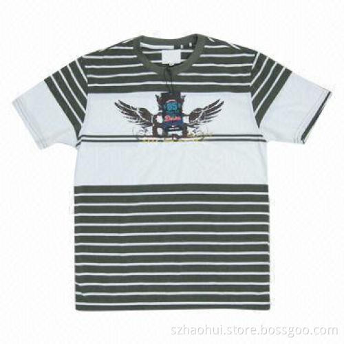 Cotton Yarn Dyed T-shirt, Made of 100% Cotton Single Jersey